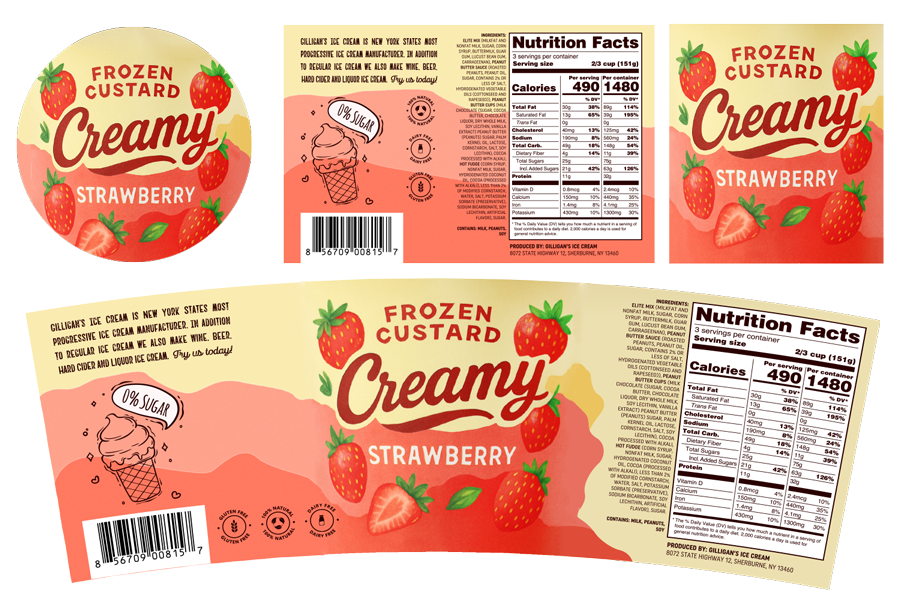 Different label shapes for Frozen Custard Packaging