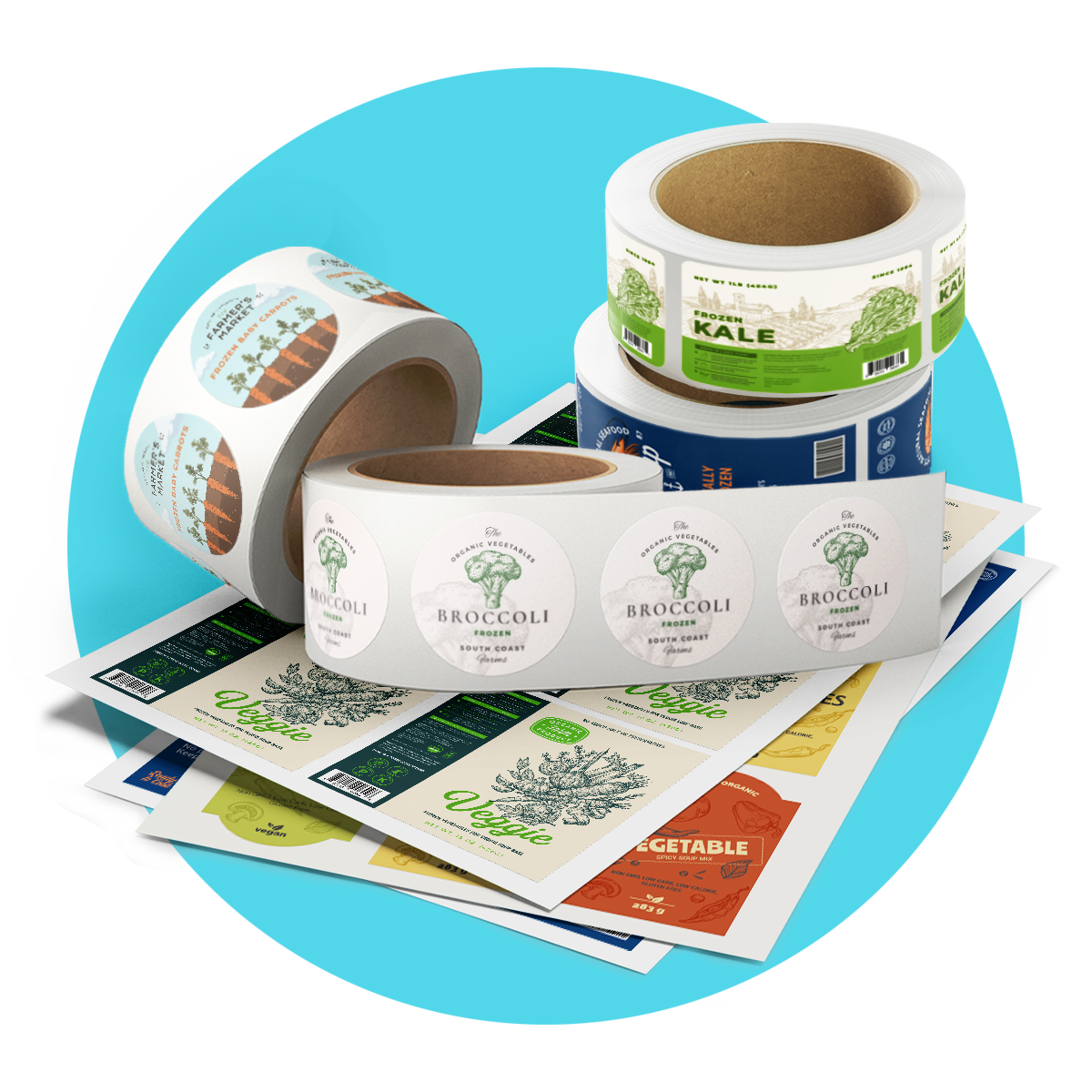 Custom Frozen Vegetable Labels Perfect for Your Product on Rolls and Sheets