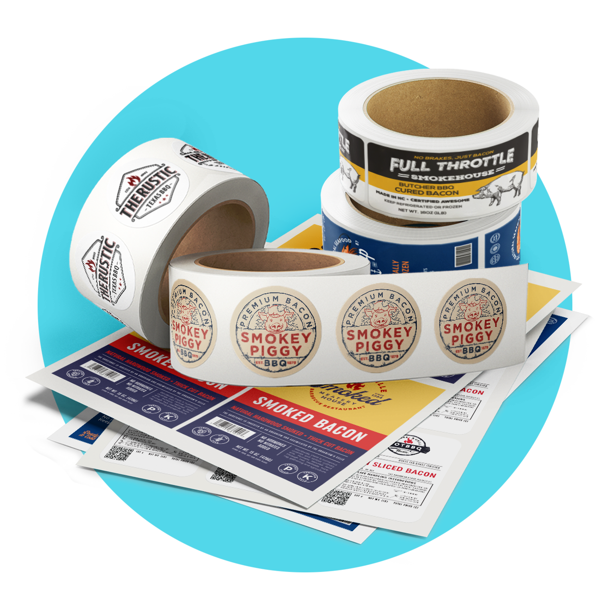 Custom Printed Bacon Labels On Rolls and Sheets