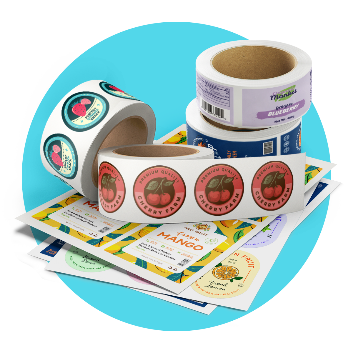 Freezer-proof labels for fruits in cold storage on sheets and rolls