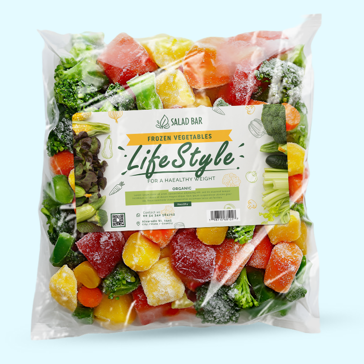 Custom frozen vegetable labels on packaging